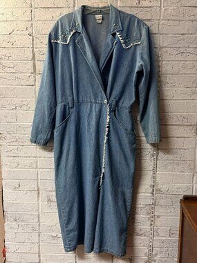 Vintage Styleworks Denim Wrap Dress Size 14 Studded Western Fringe Midi Dress